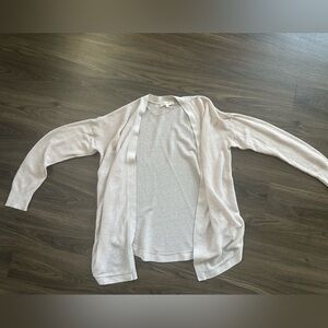 Loft Size M Light Beige Open-Front Ribbed Cardigan